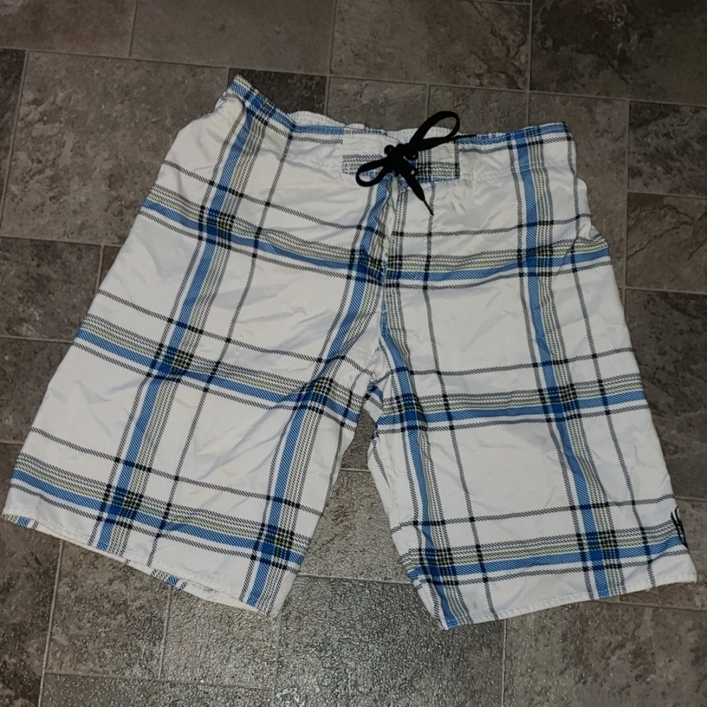 Tony Hawk Swim Shorts | L | Plaid- White & Blue